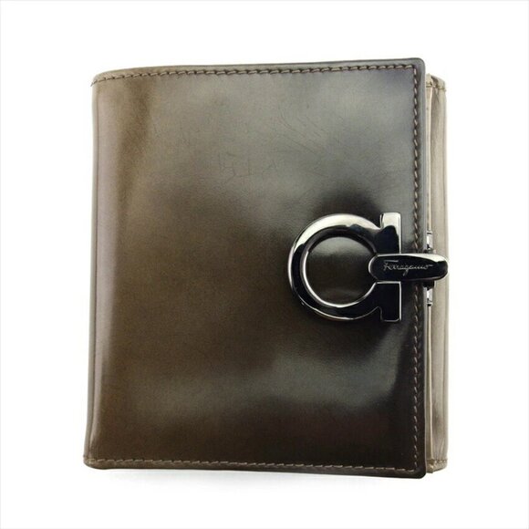 Salvatore Ferragamo W Hook Wallet Ganchini Leather Authentic USED